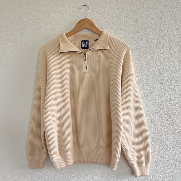 Sweaters - Gap | Vintage knit sweater yellow oversized zip up pullover size large